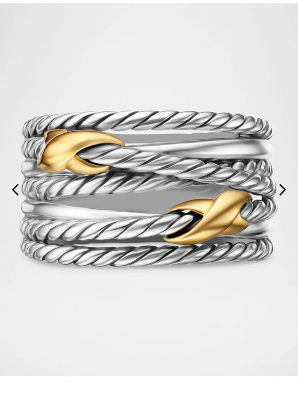 Double X Crossover Ring in Silver with 18K Gold, 13mm